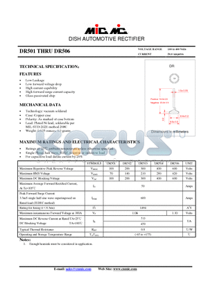 DR503 datasheet - DISH AUTOMOTIVE RECTIFIER