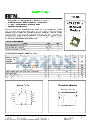 DR5100 datasheet - 433.92 MHz Receiver Module