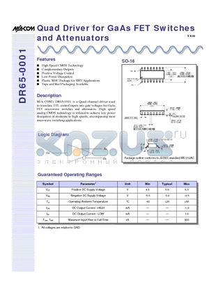 DR65-0001TR datasheet - Quad Driver for GaAs FET Switches and Attenuators