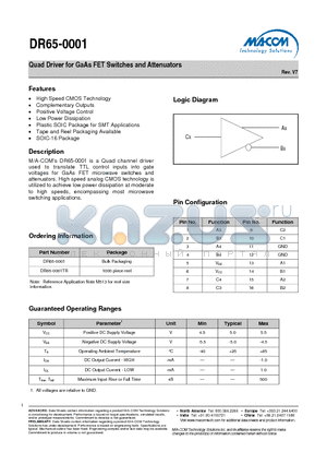 DR65-0001TR datasheet - Quad Driver for GaAs FET Switches and Attenuators