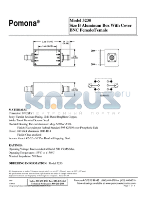 3230 datasheet - Size B Aluminum Box With Cover BNC Female/Female