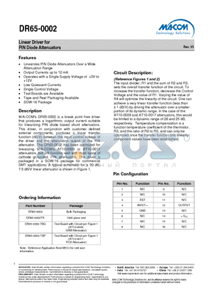 DR65-0002-TBG datasheet - Linear Driver for PIN Diode Attenuators