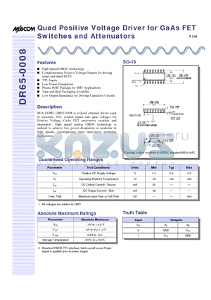 DR65-0008 datasheet - Quad Positive Voltage Driver for GaAs FET Switches and Attenuators