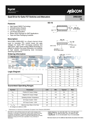 DR65-001TR datasheet - Quad Driver for GaAs FET Switches and Attenuators