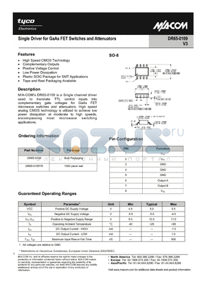 DR65-0109 datasheet - Single Driver for GaAs FET Switches and Attenuators