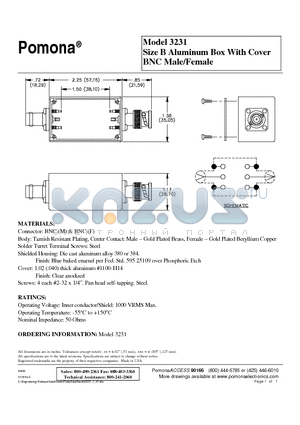 3231 datasheet - Size B Aluminum Box With Cover BNC Male/Female