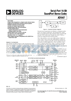 AD1847 datasheet - Serial-Port 16-Bit SoundPort Stereo Codec
