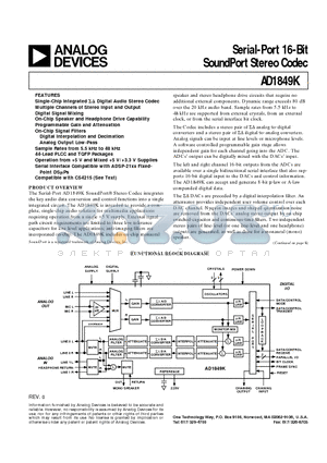 AD1849KP datasheet - Serial-Port 16-Bit SoundPort Stereo Codec