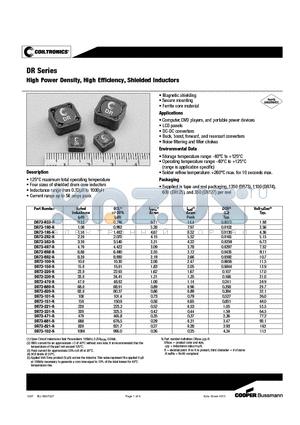 DR73-R33-R datasheet - High Power Density, High Efficiency, Shielded Inductors