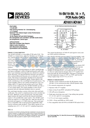 AD1861N-J datasheet - 16-Bit/18-Bit, 16 X Fs PCM Audio DACs
