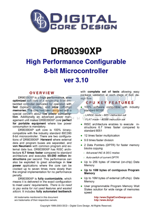 DR80390XP datasheet - High Performance Configurable 8-bit Microcontroller ver 3.10