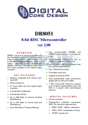 DR8051 datasheet - 8-bit RISC Microcontroller ver 2.00