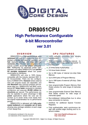DR8051 datasheet - High Performance Configurable 8-bit Microcontroller ver 3.01