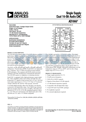 AD1866R-REEL datasheet - Single Supply Dual 16-Bit Audio DAC