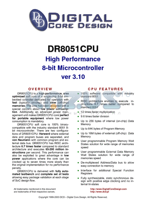 DR8051CPU datasheet - High Performance 8-bit Microcontroller ver 3.10