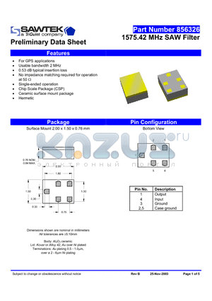 856326 datasheet - 1575.42 MHz SAW Filter