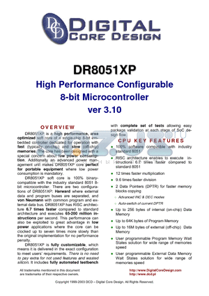 DR8051XP datasheet - High Performance Configurable 8-bit Microcontroller ver 3.10