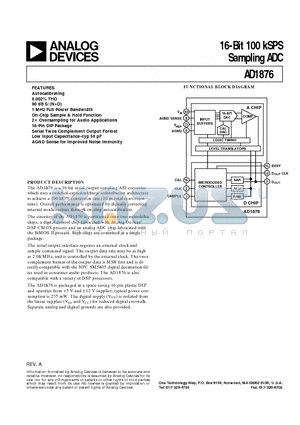 AD1876 datasheet - 16-Bit 100 kSPS Sampling ADC