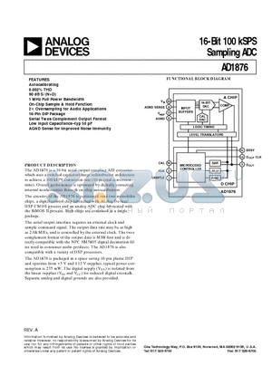 AD1876JN datasheet - 16-Bit 100 kSPS Sampling ADC