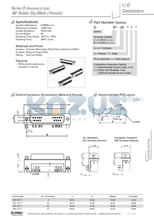 DRA-09S12 datasheet - 90` Solder Dip (Male / Female)