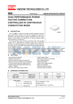 8565L-S08-T datasheet - HIGH PERFORMANCE POWER FACTOR CORRECTION