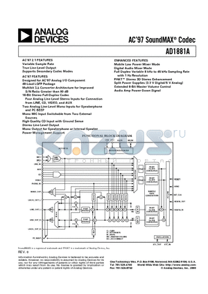 AD1881 datasheet - AC97 SoundMAX Codec