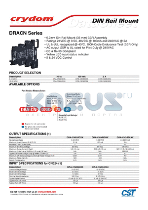 DRA-CN024D05 datasheet - 6.2mm Din-Rail Mount (35 mm) SSR Assembly