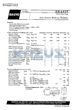 DRA03TB datasheet - 0.3A Reverse Blocking Thyristor