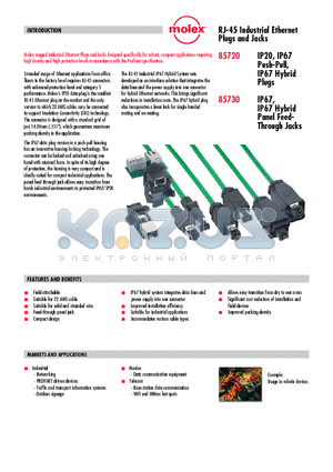 85720-2050 datasheet - RJ-45 Industrial Ethernet Plugs and Jacks