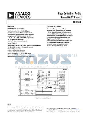 AD1884JCPZ datasheet - High Definition Audio SoundMAX Codec