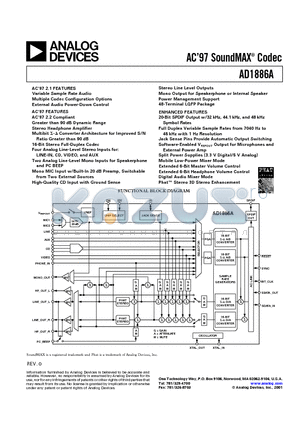 AD1886A datasheet - AC97 SoundMAX Codec