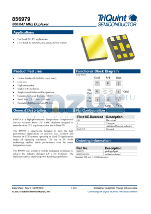 856979-EVB datasheet - 806/847 MHz Duplexer