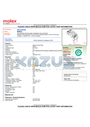 85730-5050 datasheet - Modular PCB Receptacle, RJ-45, Push/Pull, Industrial Hybrid, Panel Feed Through, Category 5