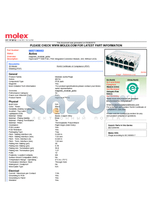 85719-0003 datasheet - HyperJack 1000 PoE PSE Integrated Connector Module, 2x6, Without LEDs