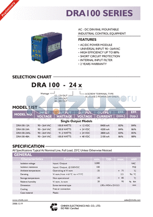 DRA100-24AL datasheet - AC - DC DIN RAIL MOUNTABLE INDUSTRIAL CONTROL EQUIPMENT
