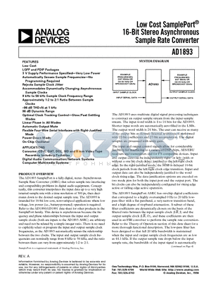 AD1893 datasheet - Low Cost SamplePort 16-Bit Stereo Asynchronous Sample Rate Converter