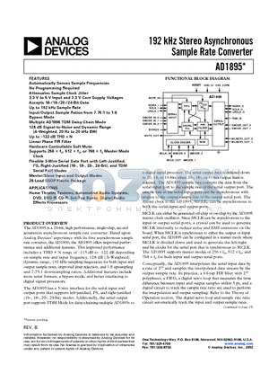 AD1895YRS datasheet - 192 kHz Stereo Asynchronous Sample Rate Converter