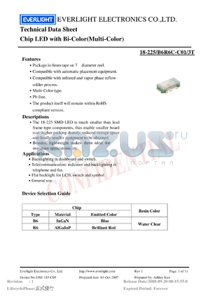 18-225-B6R6C-C01-3T datasheet - Chip LED with Bi-Color(Multi-Color)