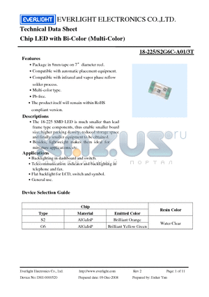 18-225-S2G6C-A01-3T datasheet - Chip LED with Bi-Color (Multi-Color)