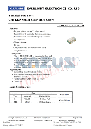 18-225A-R6GHW-B01-3T datasheet - Chip LED with Bi-Color(Multi-Color)