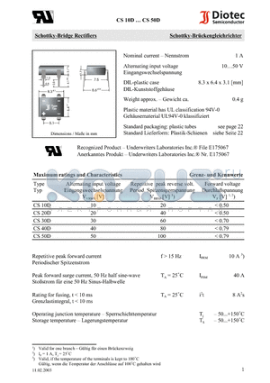 CS20D datasheet - Schottky-Bridge Rectifiers