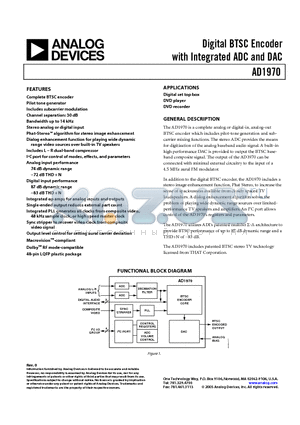 AD1970 datasheet - Digital BTSC Encoder with Integrated ADC and DAC