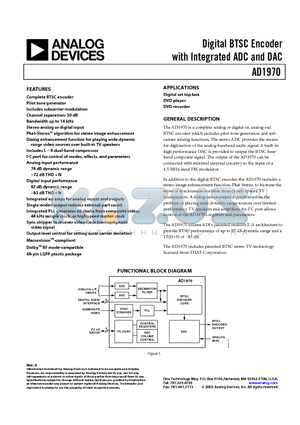 AD1970JSTZ datasheet - Digital BTSC Encoder with Integrated ADC and DAC