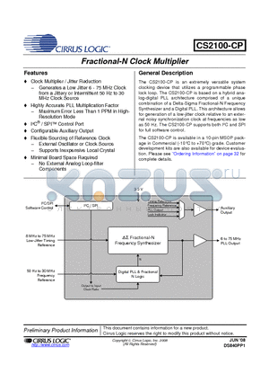 CS2100-CP datasheet - Fractional-N Clock Multiplier