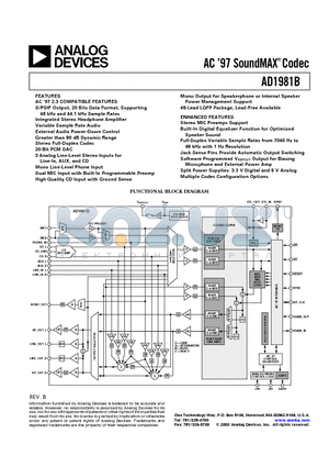 AD1981BJST datasheet - AC 97 SoundMAX Codec