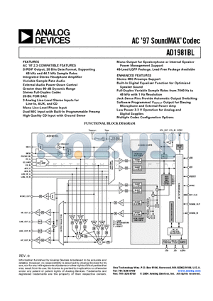 AD1981BL datasheet - AC 97 SoundMAX^ Codec