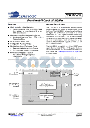 CS2100CP-CZZ datasheet - Fractional-N Clock Multiplier