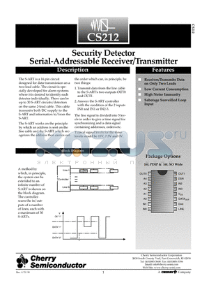 CS212 datasheet - Security Detector Serial-Addressable Receiver/Transmitter