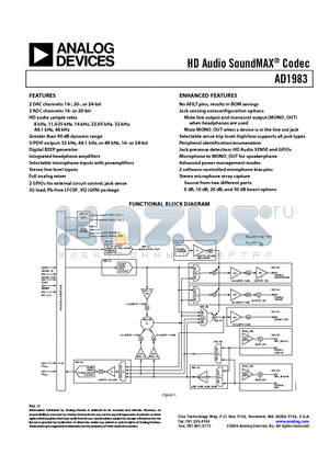 AD1983 datasheet - HD Audio SoundMAX Codec