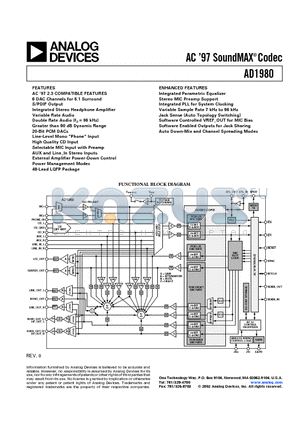 AD1980 datasheet - AC 97 SoundMAX Codec